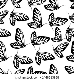 SEAMLESS PATTERN BUTTERFLY, BLACK AND WHITE