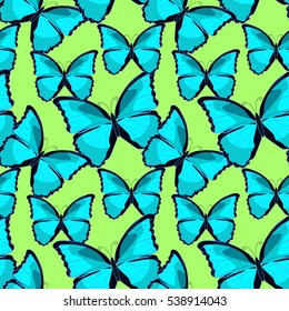seamless pattern  butterfly blue morpho monarch. vector illustration