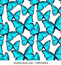 seamless pattern the butterfly blue morpho monarch. vector illustration