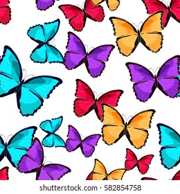 seamless pattern a butterfly blue morpho monarch. vector illustration