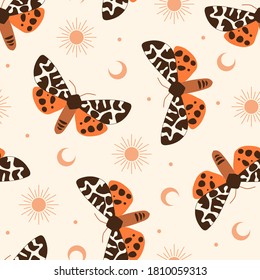 Seamless pattern with butterfly.   Boho wall decor. Mid century art print. Trendy texture for print, textile, packaging