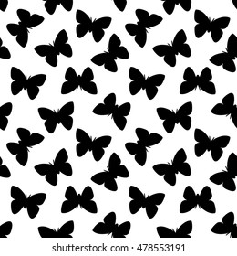 Seamless pattern with butterfly. Cartoon black and white illustration in vector