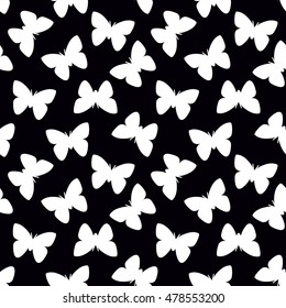 Seamless pattern with butterfly. Cartoon black and white illustration in vector