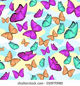 seamless pattern the butterfly color morpho monarch. vector illustration