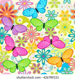 Seamless pattern with butterfly / Seamless pattern with colored butterflies and flowers
