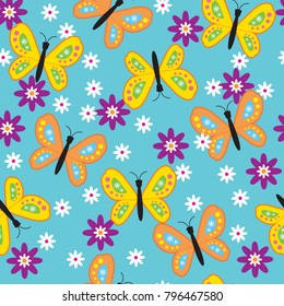 Seamless pattern with butterfly / Seamless pattern with colored butterflies and flowers.