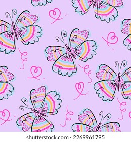 Seamless pattern with butterfly. Cute background for textile, fabric, stationery, clothes, accessories and other designs.
