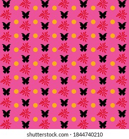 Diseño de mariposa sin patrón y con estilo floral y punto sobre fondo rosa