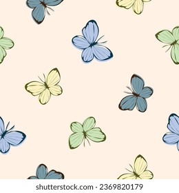 Seamless Pattern with Butterfly Design on Light Yellow Background