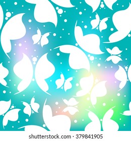 Seamless pattern with butterfly and dots, vector background