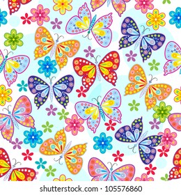 Seamless pattern of butterfly & flower