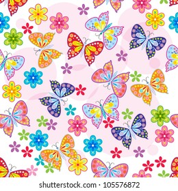 Seamless pattern of butterfly & flower