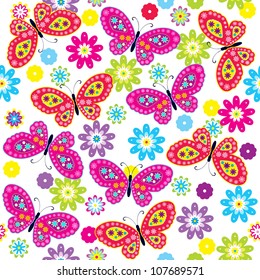 Seamless pattern with butterfly & flower