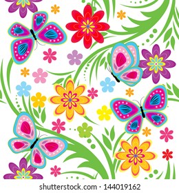 Seamless pattern with butterfly & flower 