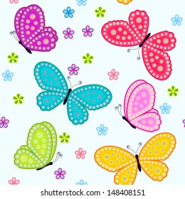 Seamless pattern with butterfly & flower 