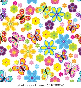 Seamless pattern with butterfly & flower 