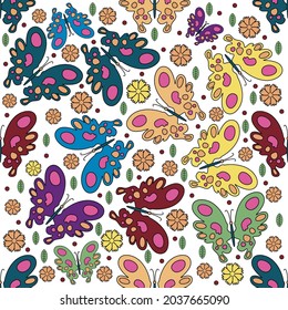 seamless pattern with butterfly and flower ornaments