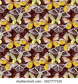 Seamless pattern with butterfly & flower vector illustration in vintage style.
