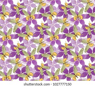 Seamless pattern with butterfly & flower vector illustration in vintage style.