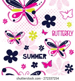 seamless pattern with butterfly and flower vector illustration