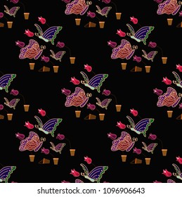 seamless pattern, Butterfly with flowers