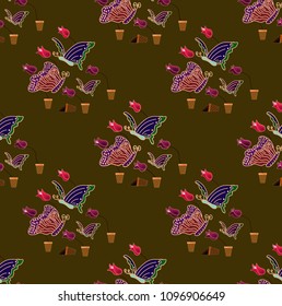 seamless pattern, Butterfly with flowers