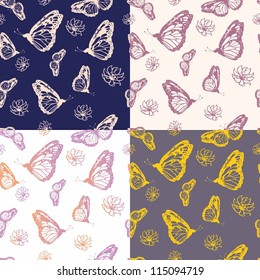 seamless pattern with butterfly and flowers