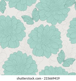 Seamless pattern with butterfly, flowers. Cute floral seamless.