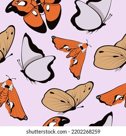 Nahtloses Muster mit Schmetterling. Handgezeichnete Vektorgrafik im Flachstil. Dekorative Elemente für Design. Wings-Konzept-Set mit schönen Farben