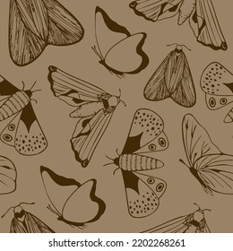 Seamless pattern with butterfly. Hand drawn vector illustration in line art style. Decorative elements for design. Wings concept set with beautiful colors