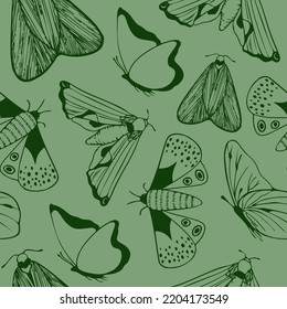 Seamless pattern with butterfly. Hand drawn vector illustration in line art style. Decorative elements for design. Wings concept set with beautiful colors