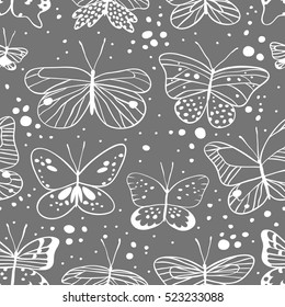 Seamless pattern with butterfly. Hand drawn vector illustration. Decorative elements for design. Creative art work
