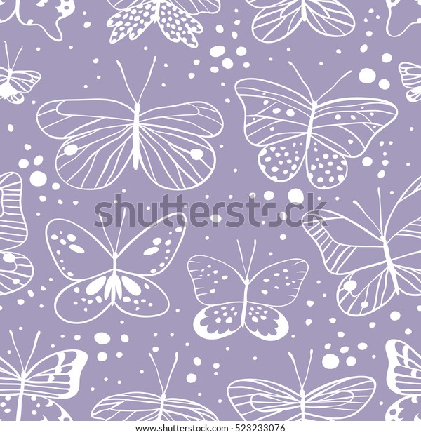 Seamless Pattern Butterfly Hand Drawn Vector Stock Vector (Royalty Free ...