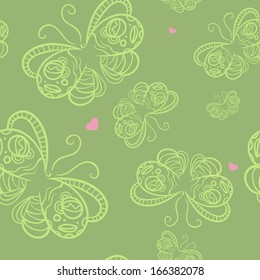 Seamless pattern with butterfly and heart. Vector