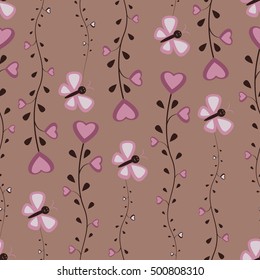 Seamless pattern with butterfly, hearts, flowers. Cute seamless.