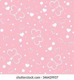 Seamless pattern with butterfly and hearts on pink background