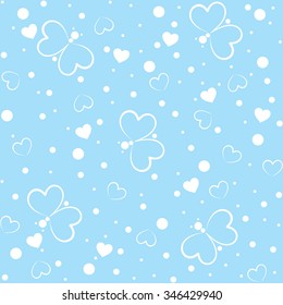 Seamless pattern with butterfly and hearts on blue background
