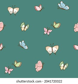 Patrón sin problemas con diseño de ilustración de mariposa en fondo verde