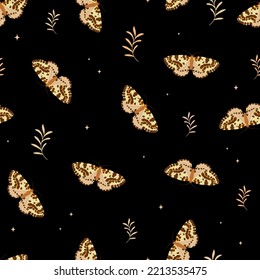 Seamless pattern with butterfly and leaves. Vector background. Texture for print, textile, fabric, packaging.
