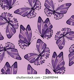 Seamless pattern with butterfly. Lilac color.