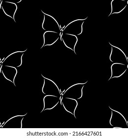 Seamless pattern with  butterfly in a modern abstract minimalist one line style. Vector fashion illustration