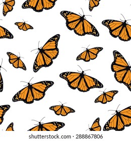 Seamless pattern with butterfly monarch vector illustration on white background. Butterfly wings. Spring pattern