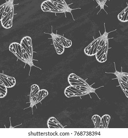 Seamless Pattern with butterfly on the blackboard. Summer background. Vector illustration.