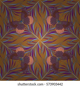 seamless pattern with butterfly on brown background. Dim pink. Radial gradient shape.
