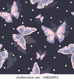 Seamless pattern butterfly on navy background. Vector illustration
