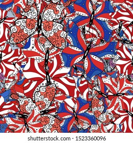 Seamless pattern with butterfly on orange, black and white background. Vector illustration. Cute background for design of fabric, paper, wrappers and wallpaper.