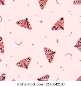 Seamless pattern with butterfly on pink background.  Contemporary  composition. Cute texture for print, textile, packaging. 