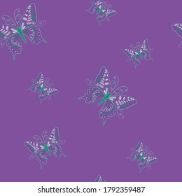 seamless pattern of butterfly on purple background