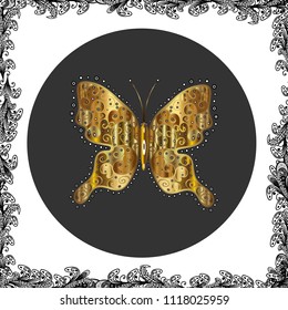 Seamless pattern with butterfly on white, gray and black background. Background for Fabric, Textile, Print and Invitation. Vector illustration.