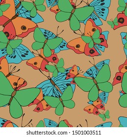 Seamless pattern butterfly  on white background. For textile, packaging, box, cardboard, packaging paper. 
Cartoon style. Vector